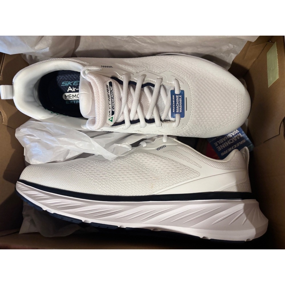 Skechers Edgeride-Exxo Mens 10.5 White‎ Navy Extra Wide Sneakers 232836WW NEW